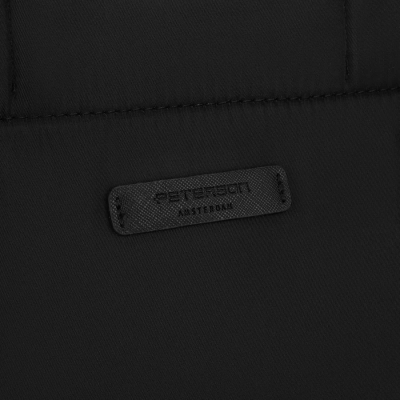 Miejska czarna, duża shopperka damska z nylonu, mieszcząca format A4 i zamykana klipsem magnetycznym - Peterson