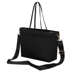 Miejska czarna, duża shopperka damska z nylonu, mieszcząca format A4 i zamykana klipsem magnetycznym - Peterson