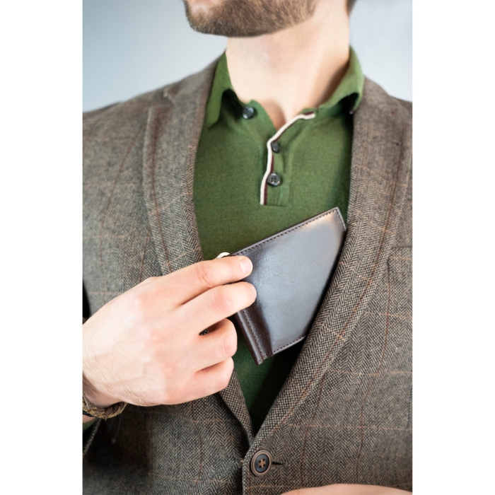 Skórzana banknotówka męska w brązowym kolorze z systemem RFID - Rovicky