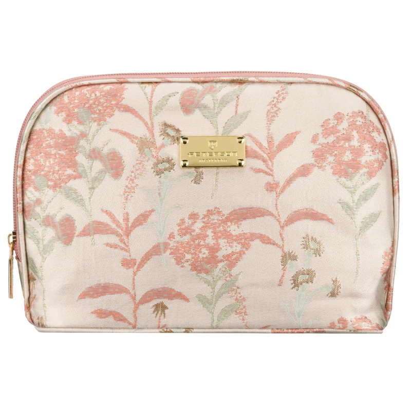Kosmetyczka podróżna z materiału syntetycznego w różowo-beżowym kolorze zdobiona kwiatami - Peterson