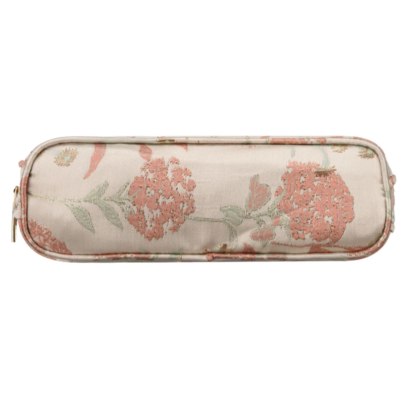 Kosmetyczka podróżna z materiału syntetycznego w różowo-beżowym kolorze zdobiona kwiatami - Peterson