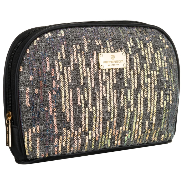 Czarna kosmetyczka z materiału syntetycznego, jednokomorowa i zamykana suwakiem - Peterson