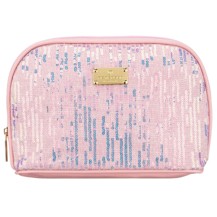 Różowa kosmetyczka z materiału syntetycznego, jednokomorowa - Peterson