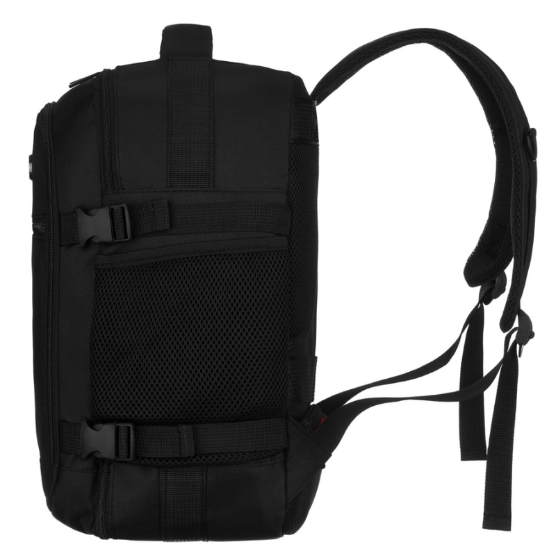 Podróżny plecak z poliestru w czarnym kolorze, dwukomorowy i idealny na bagaż podręczny - Peterson