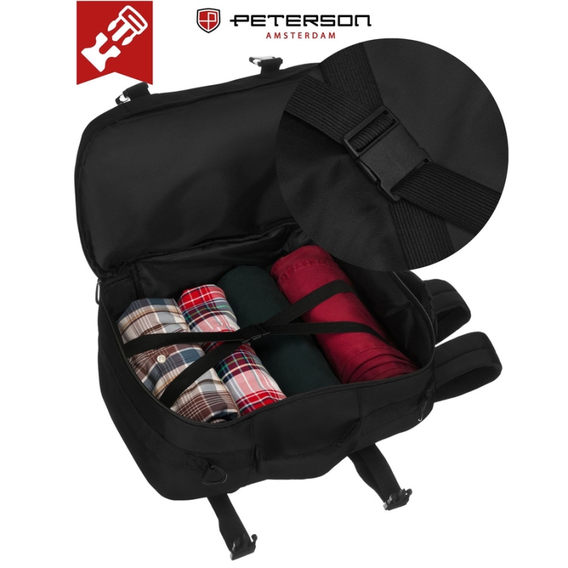 Czarny, podróżny plecak idealny na bagaż podręczny - Peterson