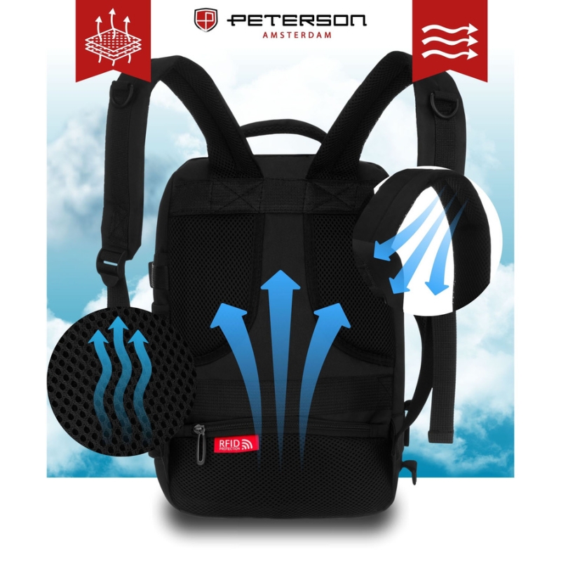 Czarny, podróżny plecak idealny na bagaż podręczny - Peterson