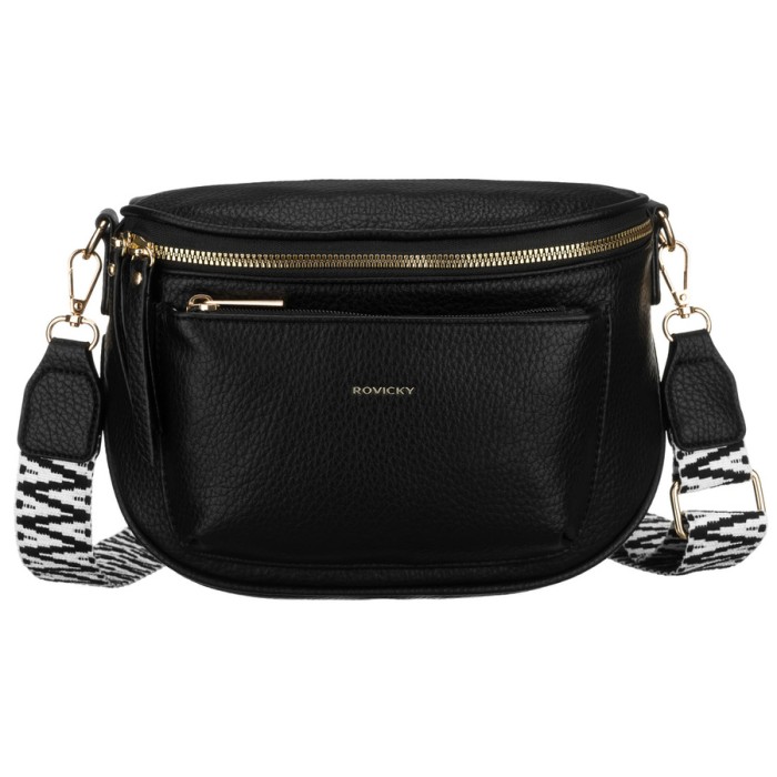 Czarna listonoszka damska ze skóry ekologicznej zawieszona na regulowanym pasku - Rovicky