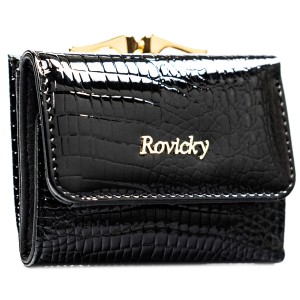 Mały, czarny portfel damski ze skóry naturalnej z systemem RFID - Rovicky