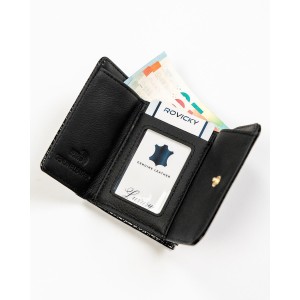 Mały, czarny portfel damski ze skóry naturalnej z systemem RFID - Rovicky