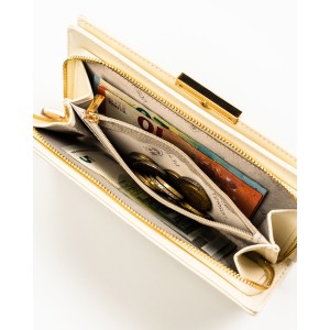 Portfel damski ze skóry ekologicznej w kolorze ecru zamykany na zatrzask i suwak - Peterson