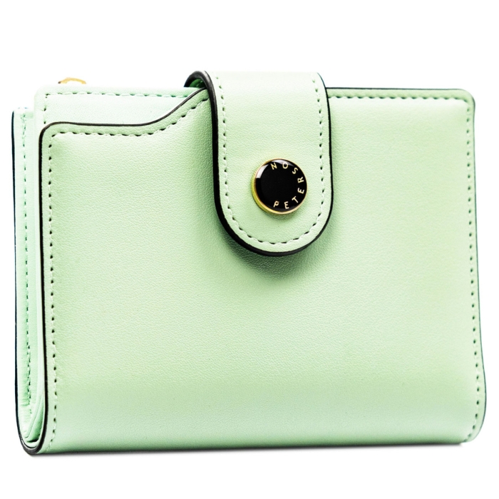 Zielony portfel damski ze skóry ekologicznej zamykany na suwak i zatrzask - Peterson