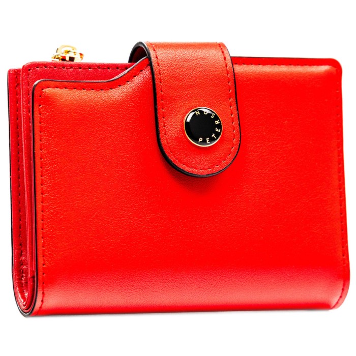 Czerwony portfel damski ze skóry ekologicznej zamykany na suwak i zatrzask - Peterson