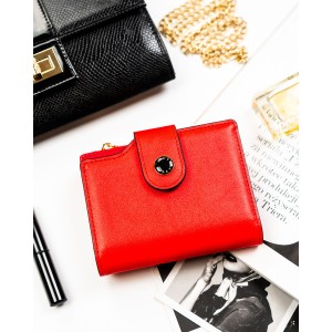 Czerwony portfel damski ze skóry ekologicznej zamykany na suwak i zatrzask - Peterson