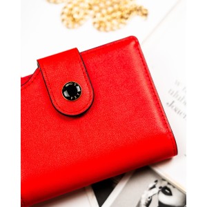 Czerwony portfel damski ze skóry ekologicznej zamykany na suwak i zatrzask - Peterson