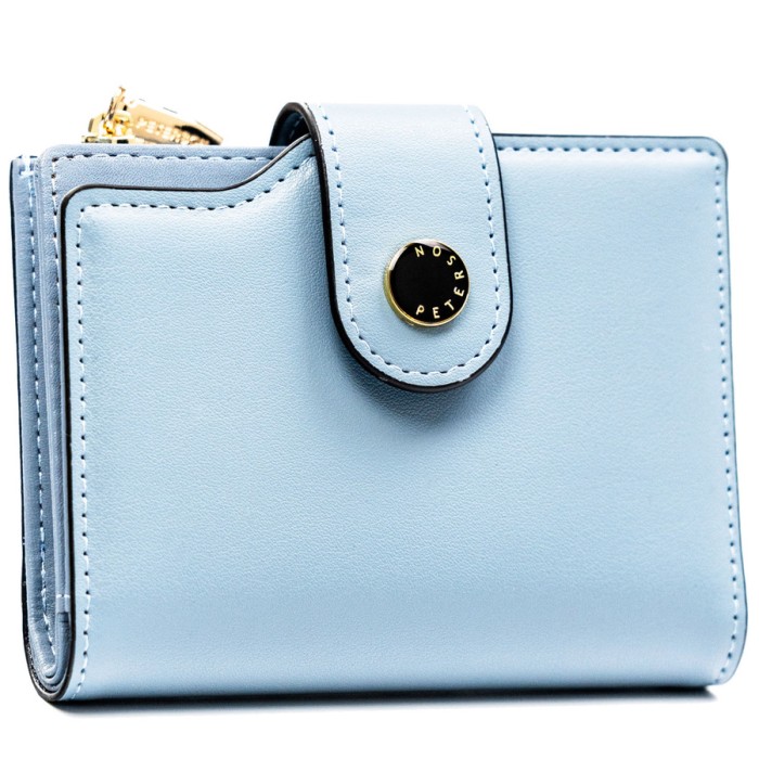 Średni portfel damski ze skóry ekologicznej w niebieskim kolorze, mieści dowód rejestracyjny - Peterson