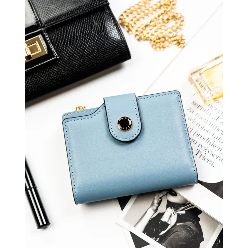 Średni portfel damski ze skóry ekologicznej w niebieskim kolorze, mieści dowód rejestracyjny - Peterson