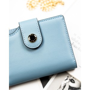 Średni portfel damski ze skóry ekologicznej w niebieskim kolorze, mieści dowód rejestracyjny - Peterson