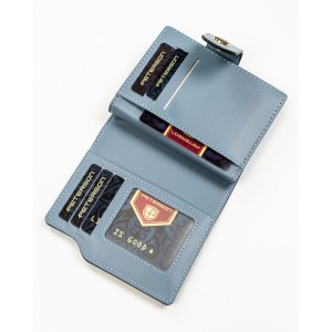 Średni portfel damski ze skóry ekologicznej w niebieskim kolorze, mieści dowód rejestracyjny - Peterson