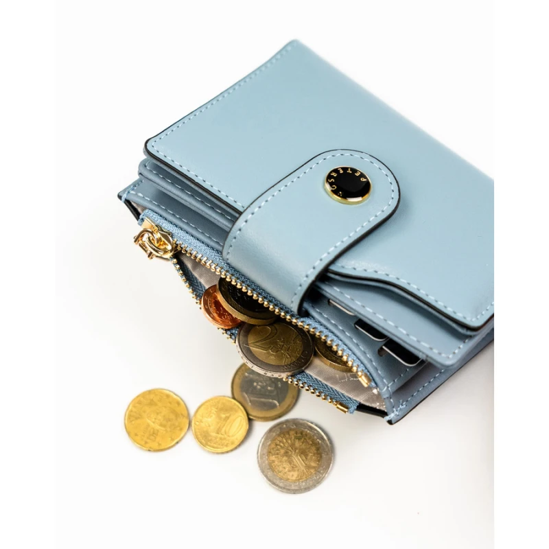 Średni portfel damski ze skóry ekologicznej w niebieskim kolorze, mieści dowód rejestracyjny - Peterson