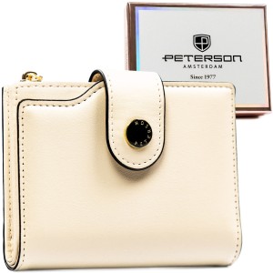 Średni portfel damski ze skóry ekologicznej w beżowym kolorze, mieści dowód rejestracyjny - Peterson
