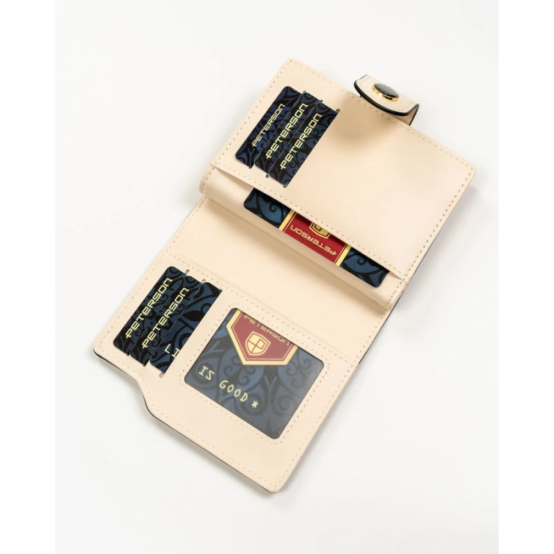 Średni portfel damski ze skóry ekologicznej w beżowym kolorze, mieści dowód rejestracyjny - Peterson