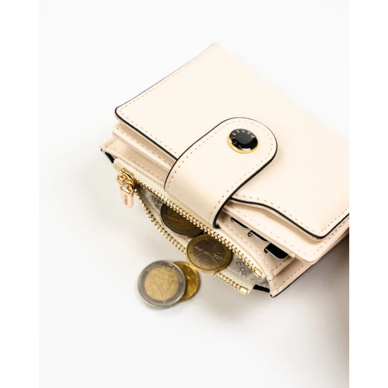 Średni portfel damski ze skóry ekologicznej w beżowym kolorze, mieści dowód rejestracyjny - Peterson