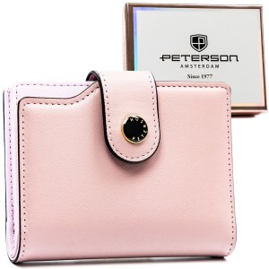 Różowy portfel damski ze skóry ekologicznej z systemem RFID - Peterson