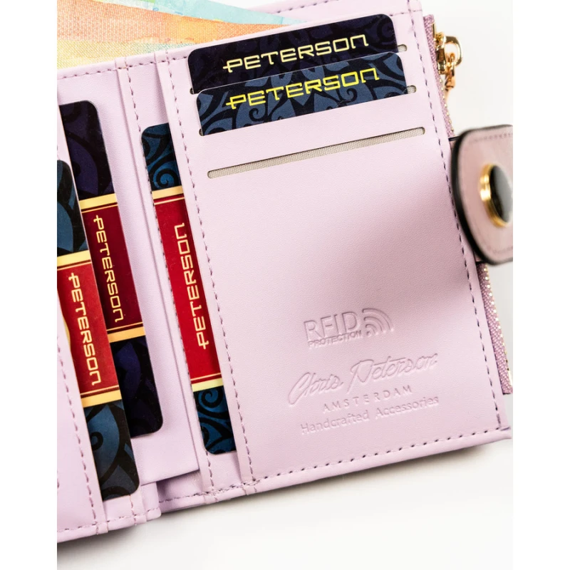 Różowy portfel damski ze skóry ekologicznej z systemem RFID - Peterson