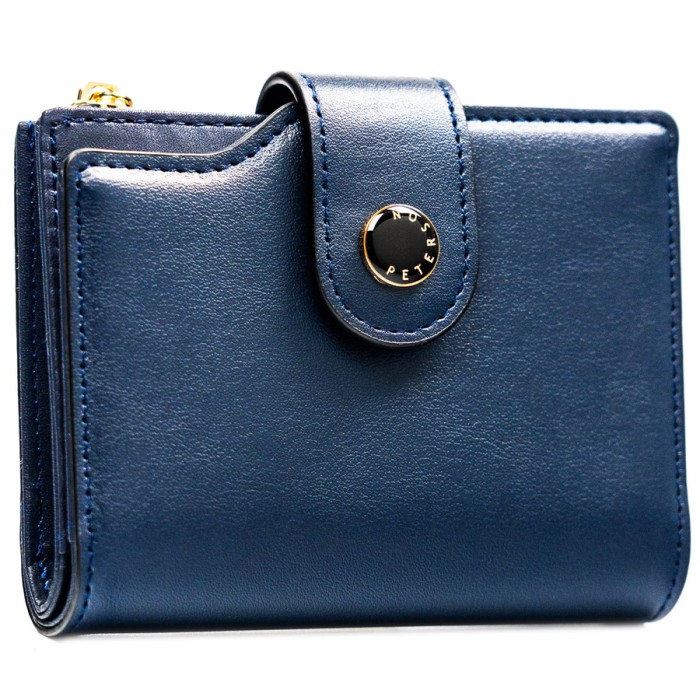 Granatowy portfel damski ze skóry ekologicznej z systemem RFID - Peterson