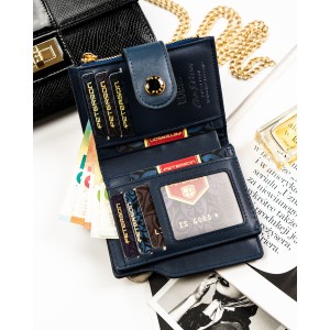 Granatowy portfel damski ze skóry ekologicznej z systemem RFID - Peterson