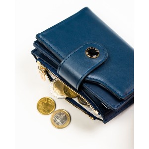 Granatowy portfel damski ze skóry ekologicznej z systemem RFID - Peterson