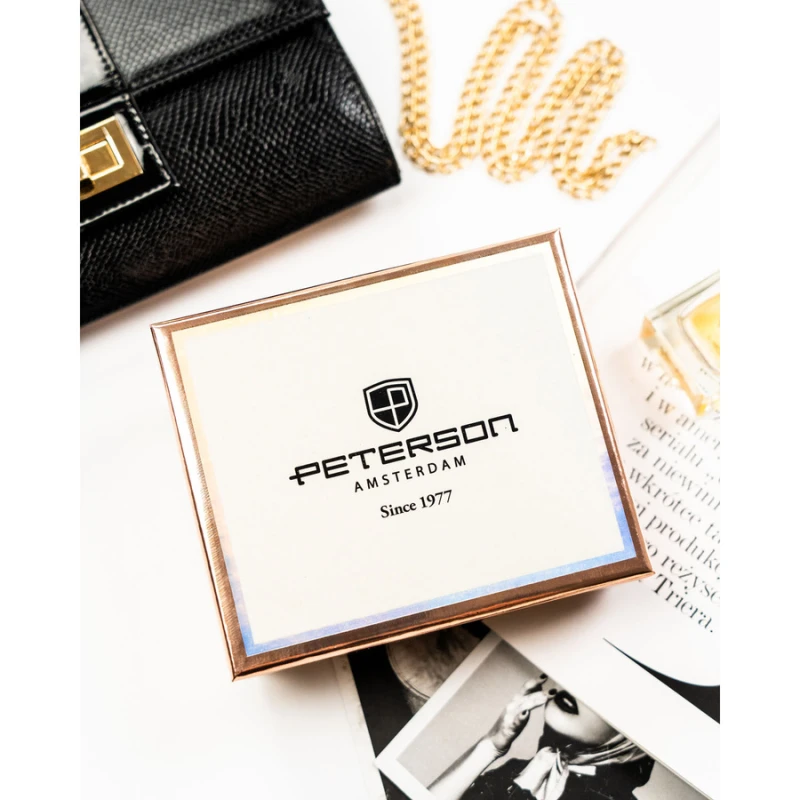 Granatowy portfel damski ze skóry ekologicznej z systemem RFID - Peterson