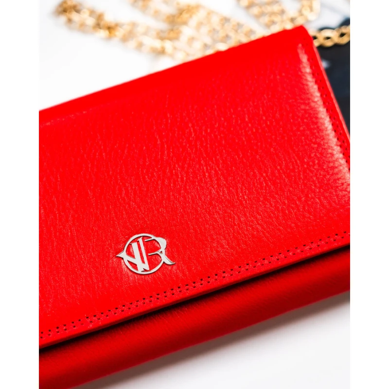 Duży skórzany portfel damski w czerwonym kolorze z wewnętrzną kieszonką na suwak - Rovicky