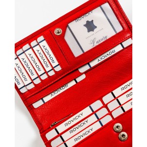 Pojemny, skórzany portfel damski o klasycznym designie w czerwonym kolorze - Rovicky