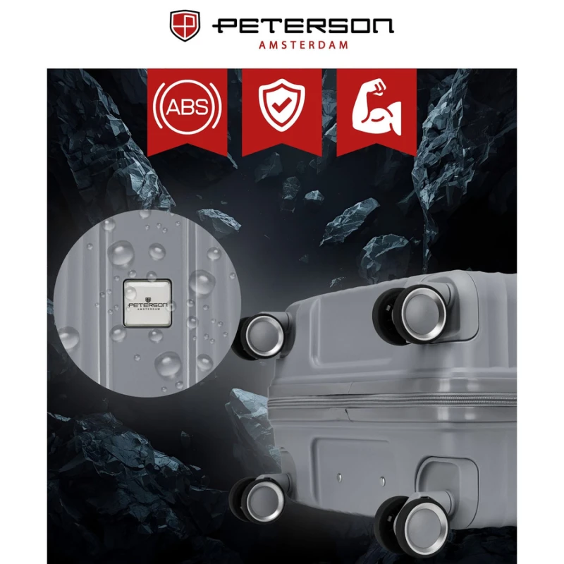 Zestaw walizek podróżnych z tworzywa ABS w szarym kolorze - Peterson