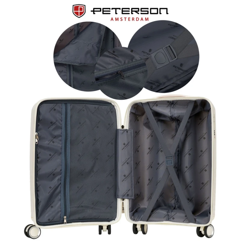 Mała kabinowa, beżowa walizka podróżna z teleskopowym uchwytem - Peterson