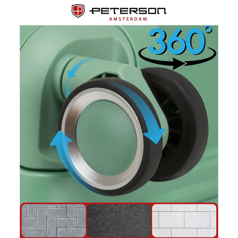 Zielona, średnia walizka podróżna z teleskopowym uchwytem i kółkami obrotowymi - Peterson