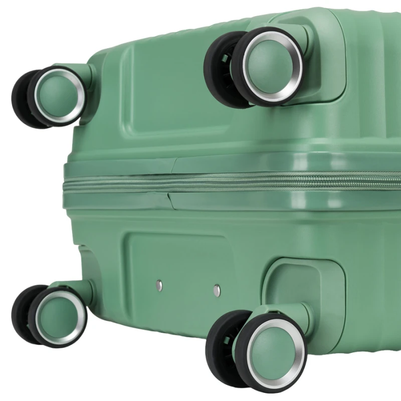 Zielona, średnia walizka podróżna z teleskopowym uchwytem i kółkami obrotowymi - Peterson