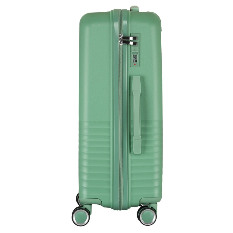 Zielona, średnia walizka podróżna z teleskopowym uchwytem i kółkami obrotowymi - Peterson