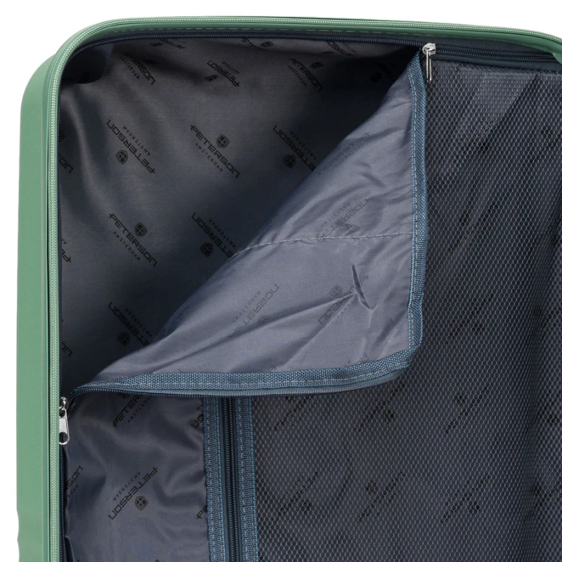 Duża podróżna walizka w zielonym kolorze z wodoodporną skorupą - Peterson