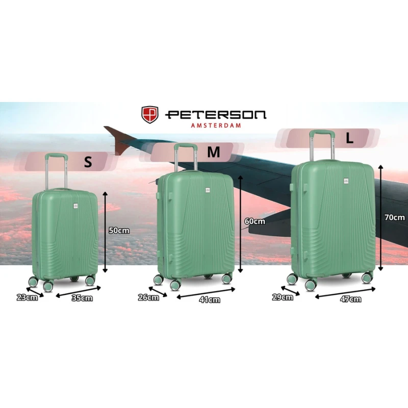 Zielony zestaw walizek podróżnych z tworzywa ABS - Peterson