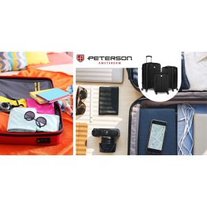 Zestaw podróżnych walizek  z tworzywa ABS w czarnym kolorze - Peterson