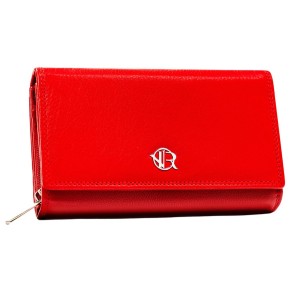 Czerwony portfel damski Rovicky ze skóry naturalnej, duży model z wewnętrzną kieszenią na suwak