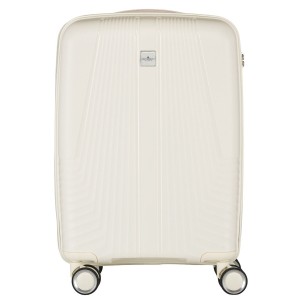 Beżowa walizka kabinowa Peterson 40L – mała, lekka, wodoodporna, z teleskopowym uchwytem i kółkami 360°