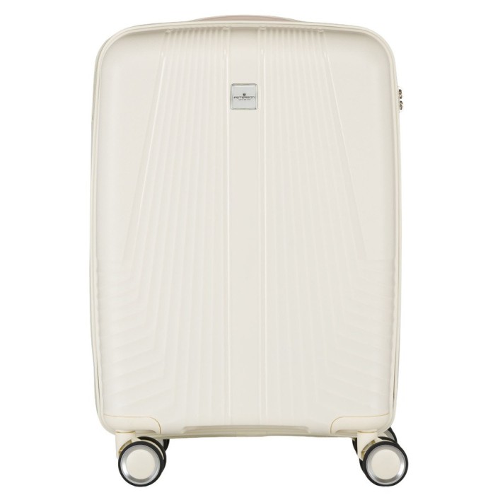 Beżowa walizka kabinowa Peterson 40L – mała, lekka, wodoodporna, z teleskopowym uchwytem i kółkami 360°