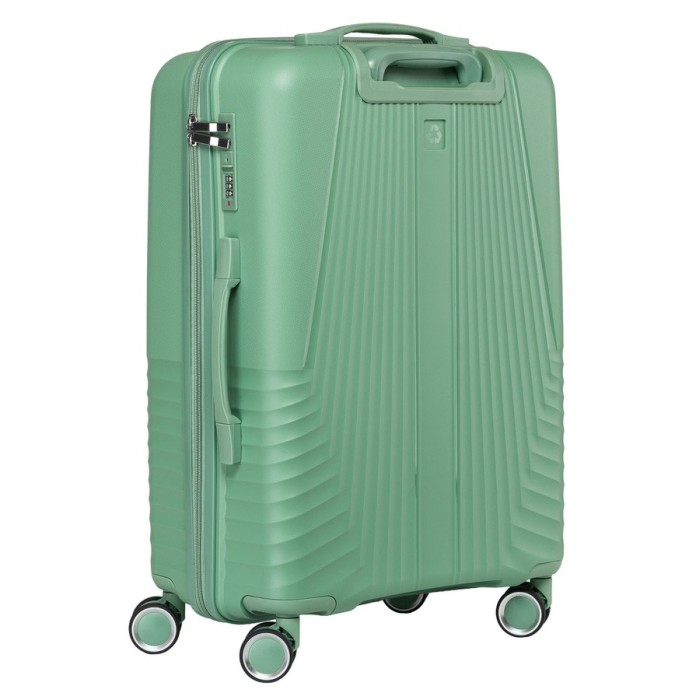 Zielona średnia walizka podróżna Peterson z teleskopowym uchwytem i obrotowymi kółkami – lekka i trwała walizka na kółkach