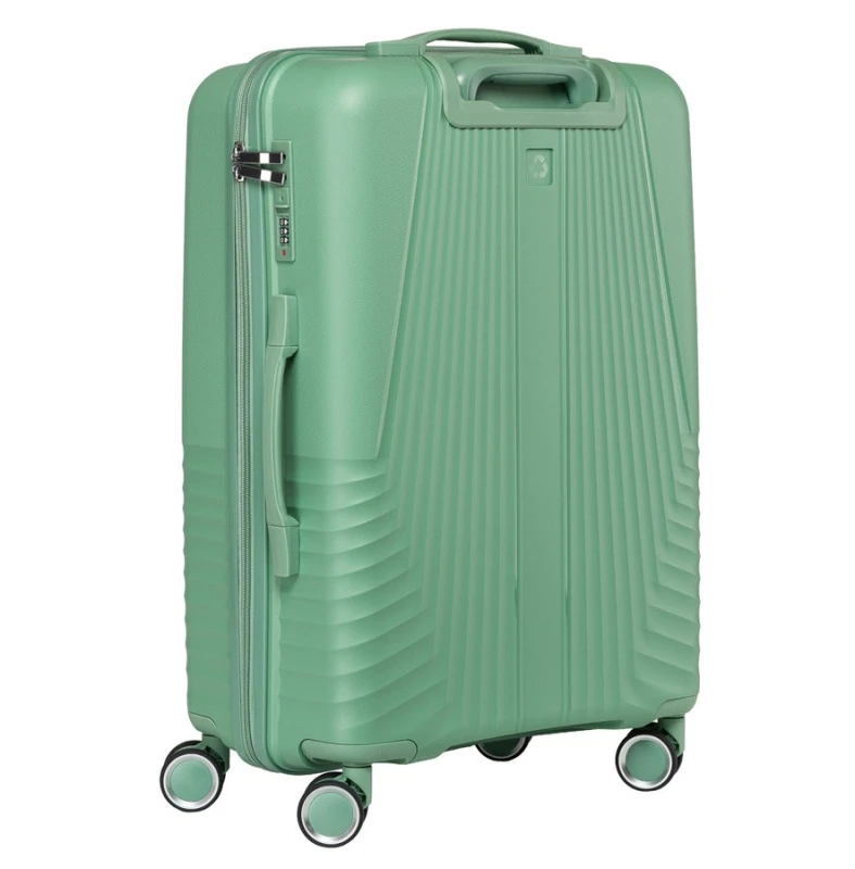 Zielona średnia walizka podróżna Peterson z teleskopowym uchwytem i obrotowymi kółkami – lekka i trwała walizka na kółkach