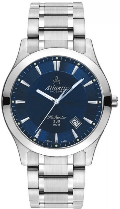 "Zegarek męski Atlantic Seahunter 71365.41.51 niebieska tarcza srebrna bransoleta Swiss Made"