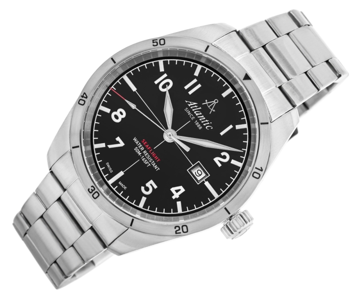 Profil zegarka męskiego Atlantic Seaflight z kopertą w kolorze srebrnym