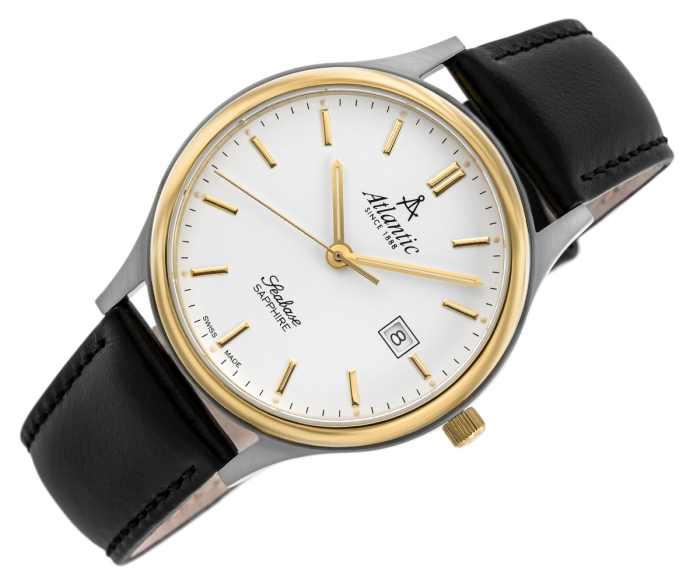 „zegarek Atlantic Seabase 60343.43.11 czarna tarcza datownik stalowa bransoleta detal”